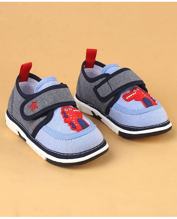 Cute Walk by Babyhug Casual Shoes With Dino Applique & Velcro Closure - Grey
