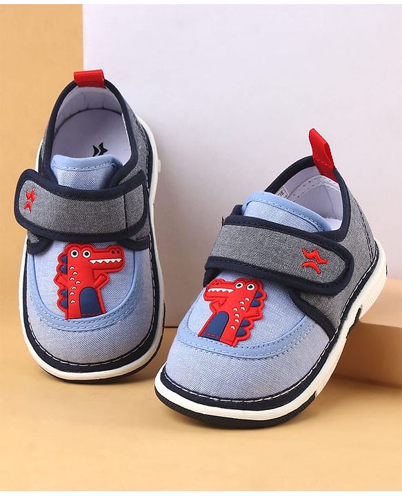 Cute Walk by Babyhug Casual Shoes With Dino Applique & Velcro Closure - Grey