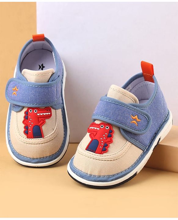 Cute Walk by Babyhug Casual Shoes With Dino Applique & Velcro Closure - Grey