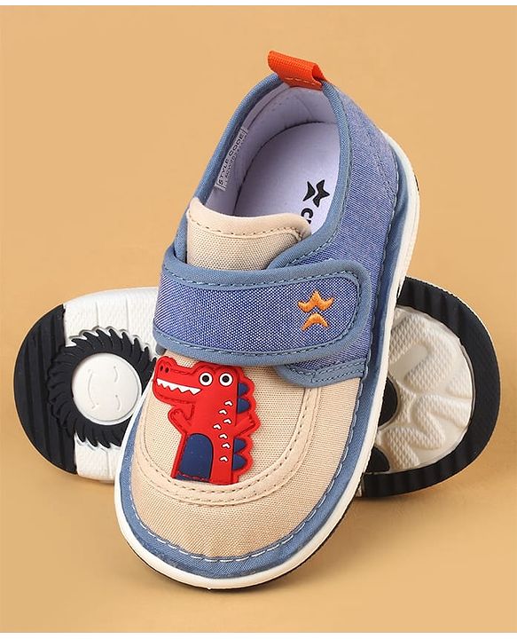 Cute Walk by Babyhug Casual Shoes With Dino Applique & Velcro Closure - Grey