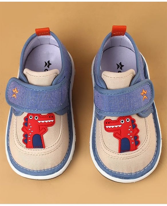 Cute Walk by Babyhug Casual Shoes With Dino Applique & Velcro Closure - Grey
