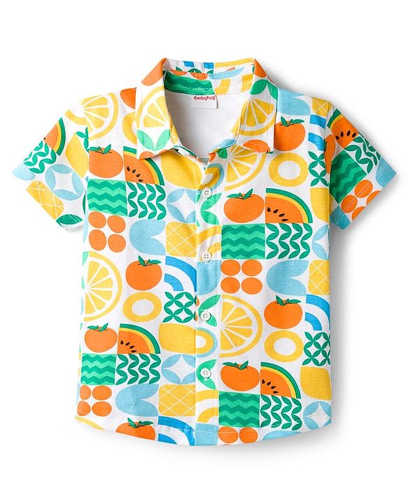 Babyhug Single Jersey Knit Half Sleeves Co-ords Shirt & Shorts Set with Tropical Theme Print - Multicolor