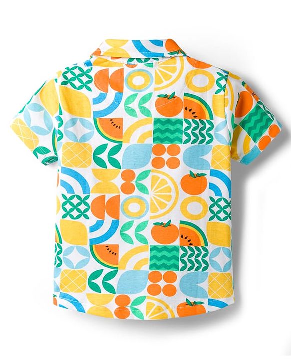 Babyhug Single Jersey Knit Half Sleeves Co-ords Shirt & Shorts Set with Tropical Theme Print - Multicolor