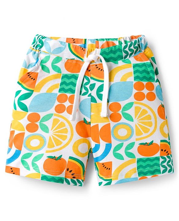 Babyhug Single Jersey Knit Half Sleeves Co-ords Shirt & Shorts Set with Tropical Theme Print - Multicolor