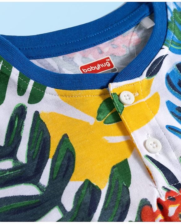 Babyhug Single Jersey Knit Half Sleeves T-Shirt & Shorts Set with Leaf Print - Blue