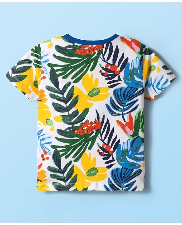 Babyhug Single Jersey Knit Half Sleeves T-Shirt & Shorts Set with Leaf Print - Blue