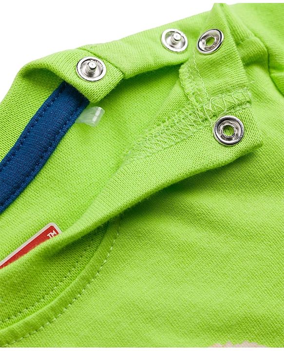 Babyhug Single Jersey Knit Half Sleeves T-Shirt & Shorts Set with Bear Print - Limegreen & Navy Blue