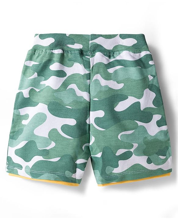 Babyhug Single Jersey Knit Half Sleeves Co-ords T-Shirt & Shorts Set with Bear Print & Camouflage - Multicolor