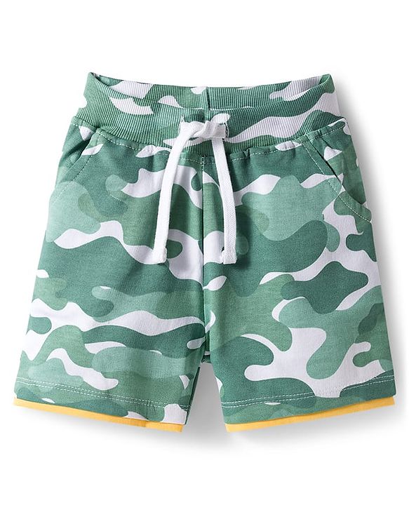 Babyhug Single Jersey Knit Half Sleeves Co-ords T-Shirt & Shorts Set with Bear Print & Camouflage - Multicolor