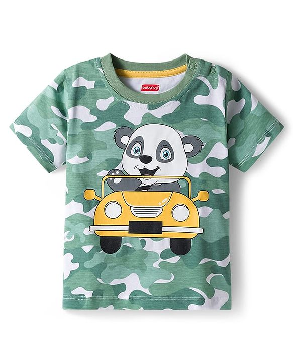 Babyhug Single Jersey Knit Half Sleeves Co-ords T-Shirt & Shorts Set with Bear Print & Camouflage - Multicolor