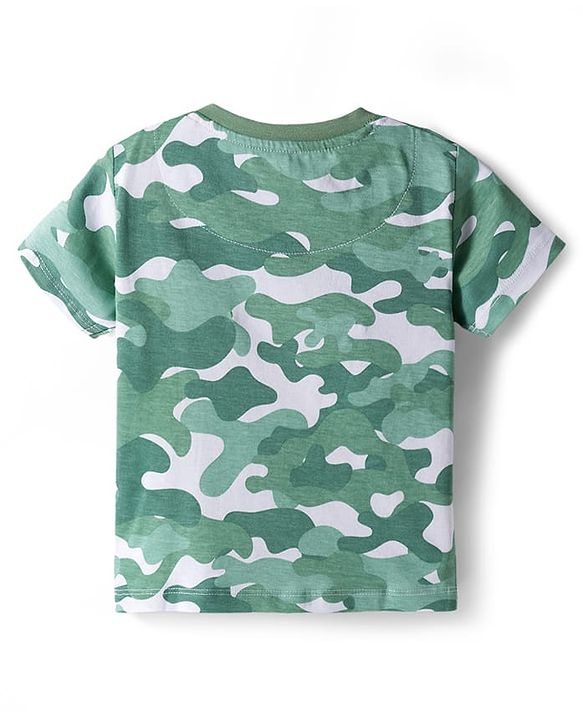 Babyhug Single Jersey Knit Half Sleeves Co-ords T-Shirt & Shorts Set with Bear Print & Camouflage - Multicolor