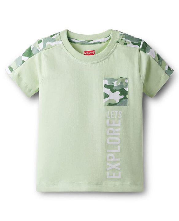 Babyhug Single Jersey Knit Half Sleeves T-Shirt & Shorts Set with Camouflage - Light Green