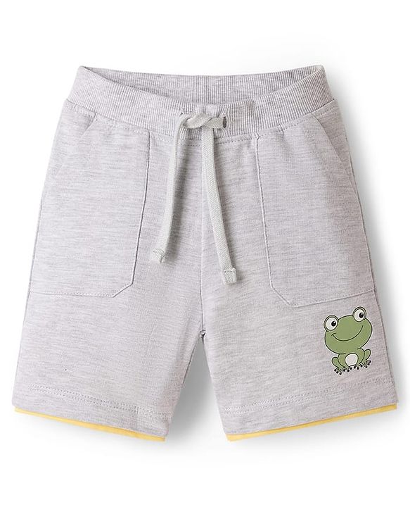 Babyhug Single Jersey Knit Half Sleeves T-Shirt & Shorts Set With Frog Print - Yellow & Grey