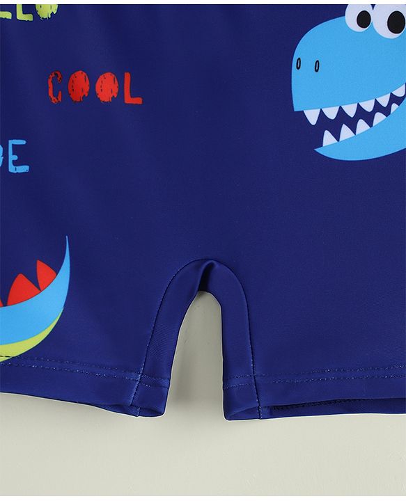 Babyhug Dino Printed Swimming Trunk With Cap - Navy Blue