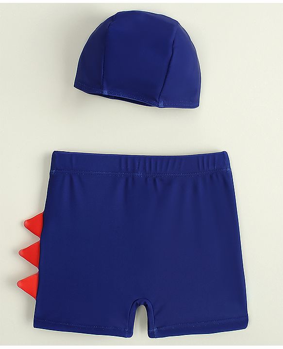 Babyhug Dino Printed Swimming Trunk With Cap - Navy Blue