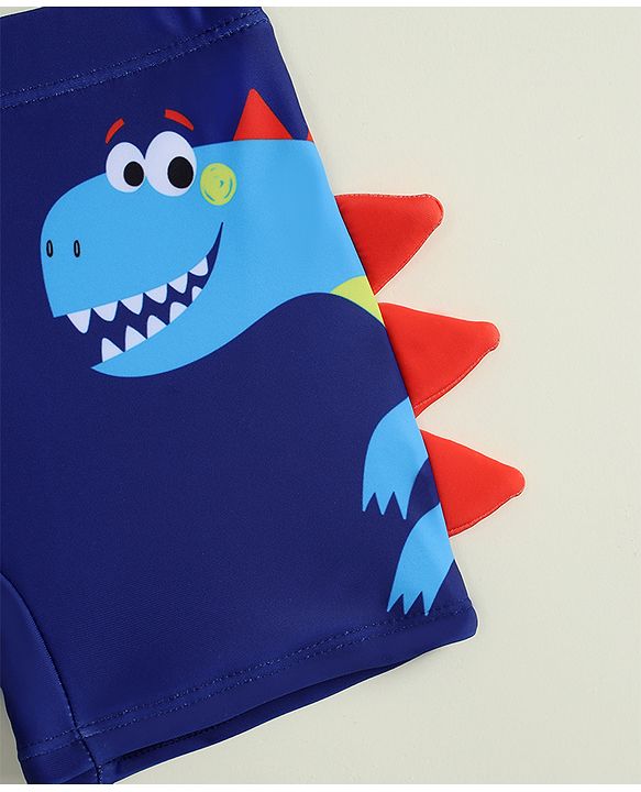 Babyhug Dino Printed Swimming Trunk With Cap - Navy Blue