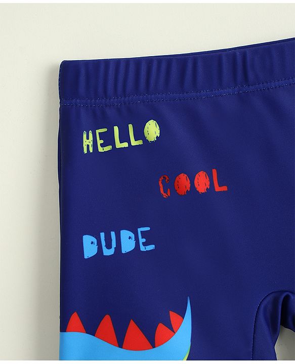 Babyhug Dino Printed Swimming Trunk With Cap - Navy Blue