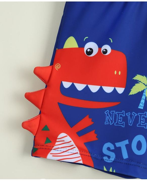 Babyhug Dino Printed Swimming Trunk With Cap - Blue