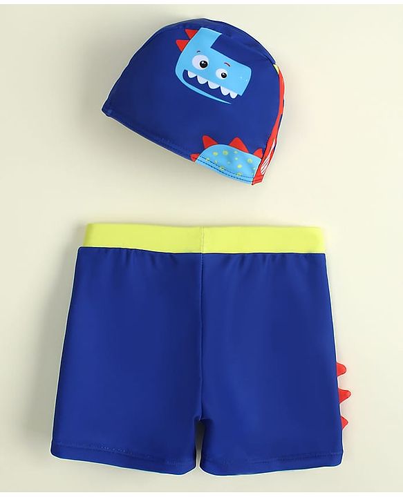 Babyhug Dino Printed Swimming Trunk With Cap - Blue