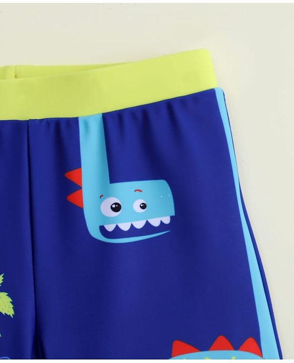 Babyhug Dino Printed Swimming Trunk With Cap - Blue