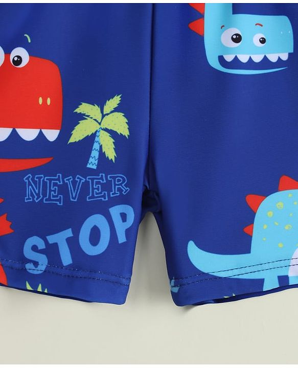 Babyhug Dino Printed Swimming Trunk With Cap - Blue