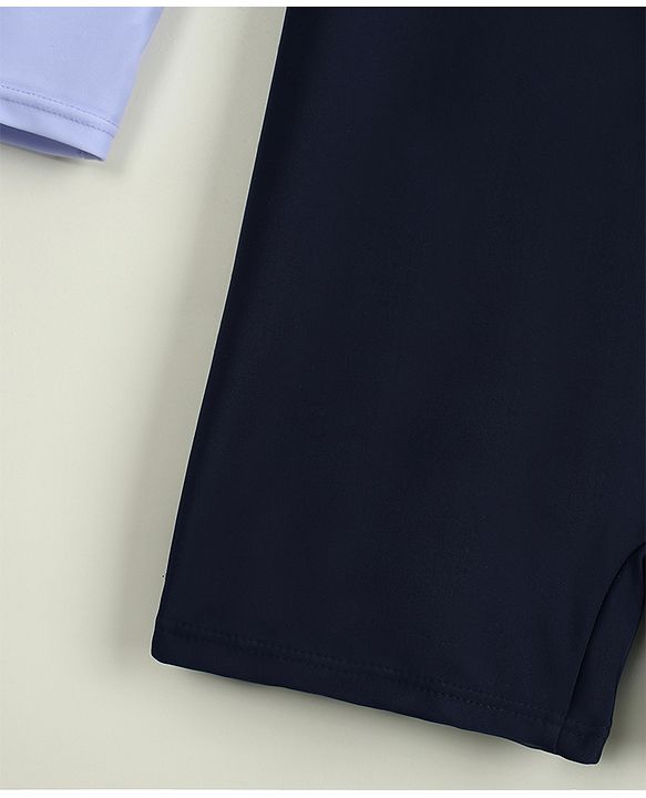 Pine Kids Raglan Full Sleeves Text Printed Legged Swimsuit - Navy Blue