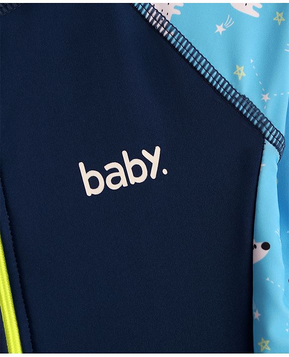 Pine Kids Raglan Full Sleeves Animal Printed Legged Swimsuit - Navy Blue