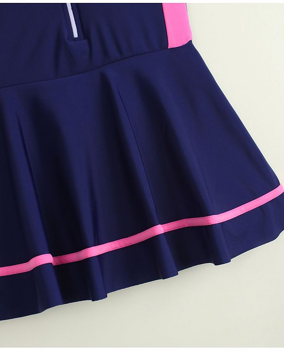 Pine Kids Sleeveless Solid Frock Swimsuit - Navy Blue