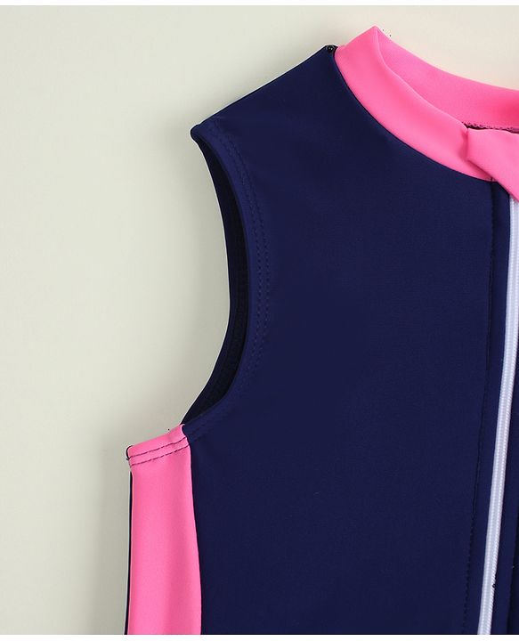 Pine Kids Sleeveless Solid Frock Swimsuit - Navy Blue