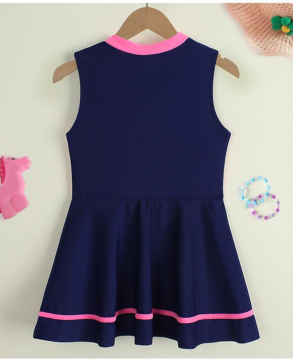Pine Kids Sleeveless Solid Frock Swimsuit - Navy Blue