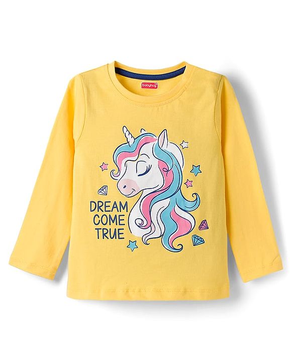 Babyhug Cotton Knit Full Sleeves Co-ord Night Suit With Unicorn Print - Yellow