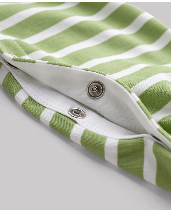 Babyhug Cotton Knit Full Sleeves Striped & Tiger Printed Sleepsuit - White & Green