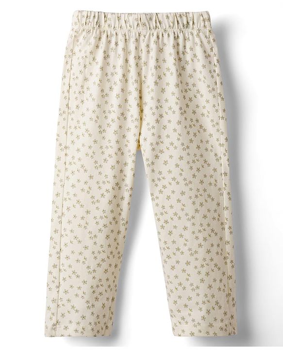 Babyhug Cotton Knit Full Sleeves Top & Pyjama Co-ord Night Suit With Star Print - Light Yellow