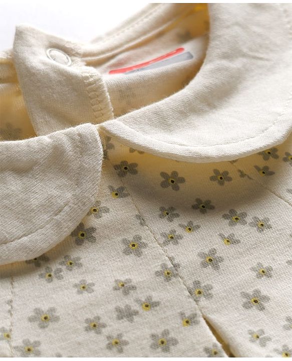 Babyhug Cotton Knit Full Sleeves Top & Pyjama Co-ord Night Suit With Star Print - Light Yellow