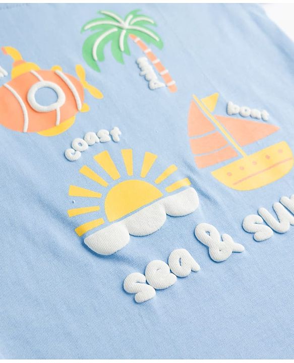 Babyhug Cotton Knit Half Sleeves T-Shirt With Beach Theme Print - Blue
