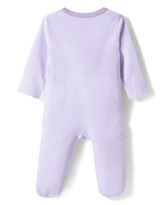 Babyhug Cotton Knit Full Sleeves Footed Sleep Suit with I Love Daddy Print & Stripe - Lavender