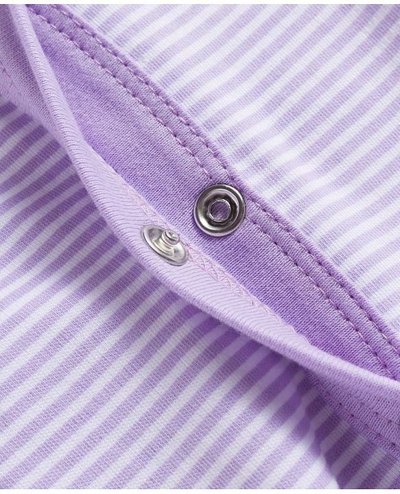 Babyhug Cotton Knit Full Sleeves Footed Sleep Suit with I Love Daddy Print & Stripe - Lavender