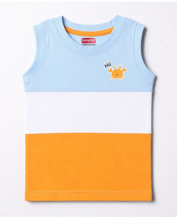 Babyhug Cotton Knit Tank T-Shirts Sleeveless with Graphics Pack of 3 -Multicolor