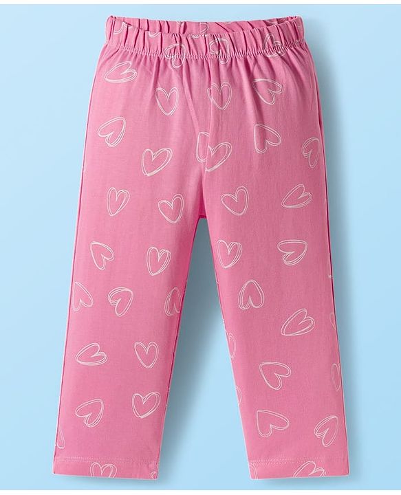 Babyhug Cotton Knit Half Sleeves Night Suit With Love Print - Pink