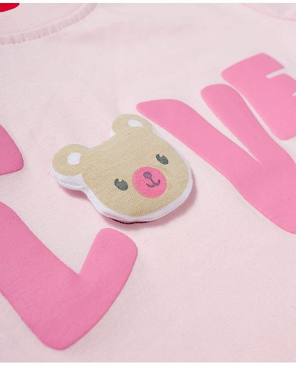 Babyhug Cotton Knit Half Sleeves Night Suit With Love Print - Pink