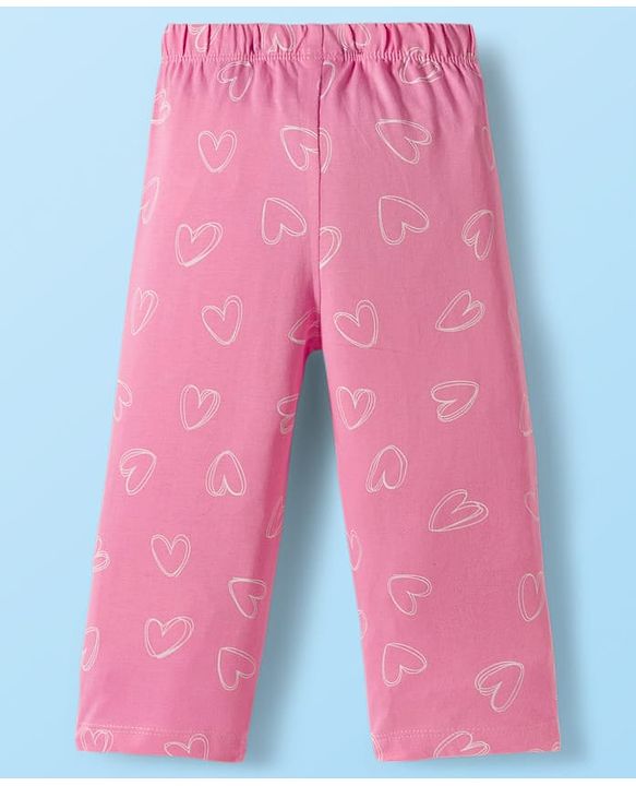 Babyhug Cotton Knit Half Sleeves Night Suit With Love Print - Pink