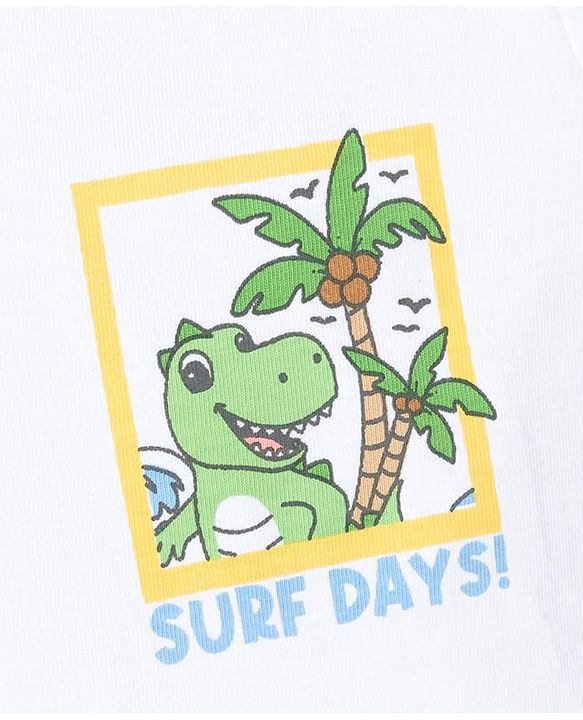 Babyhug Cotton Knit Half Sleeves T-Shirt With Front & Back Dino Print - White