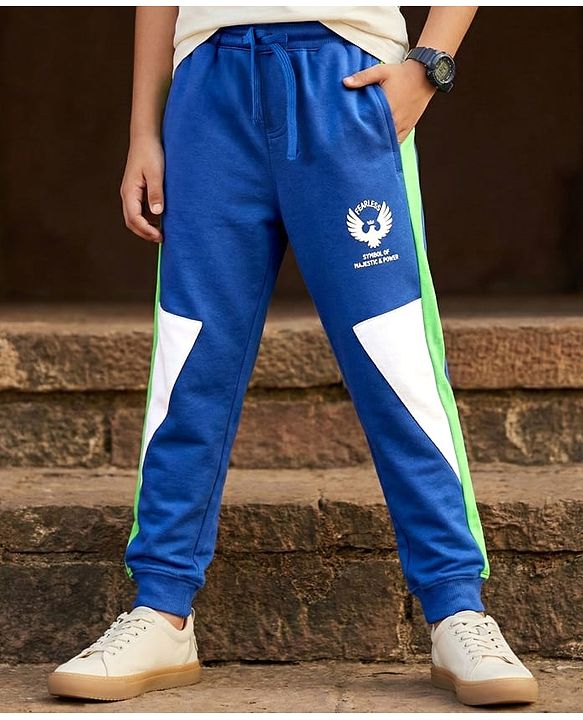 Pine Kids Knit Full Length  Cut & Sew Lounge Pant with Text Print - Navy Blue