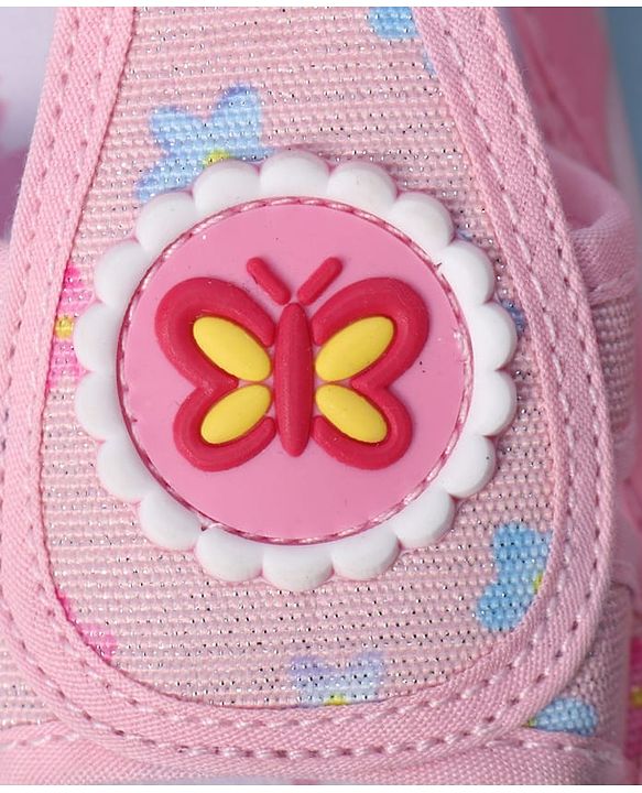 Cute Walk by Babyhug Velcro Closure Sandals With Floral Print & Butterfly Applique - Pink