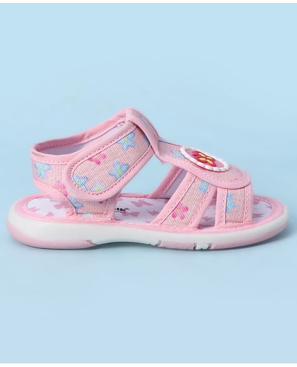 Cute Walk by Babyhug Velcro Closure Sandals With Floral Print & Butterfly Applique - Pink