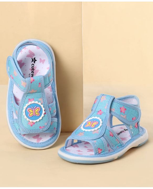 Cute Walk by Babyhug Velcro Closure Sandals With Floral Print & Butterfly Applique - Pink