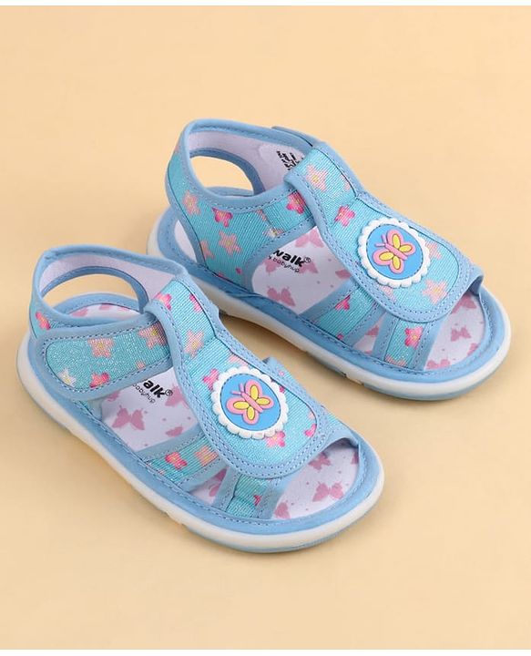 Cute Walk by Babyhug Velcro Closure Sandals With Floral Print & Butterfly Applique - Pink