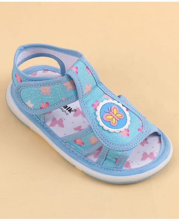 Cute Walk by Babyhug Velcro Closure Sandals With Floral Print & Butterfly Applique - Pink