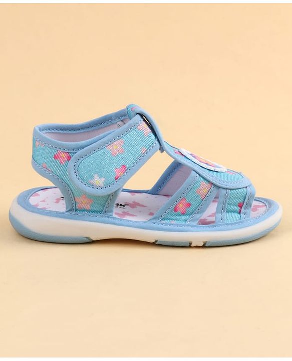 Cute Walk by Babyhug Velcro Closure Sandals With Floral Print & Butterfly Applique - Pink