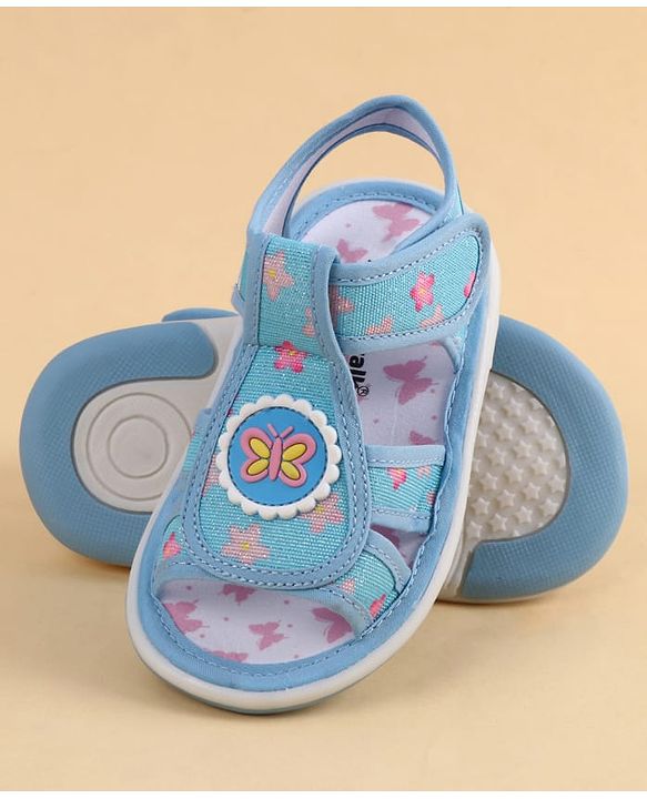 Cute Walk by Babyhug Velcro Closure Sandals With Floral Print & Butterfly Applique - Pink